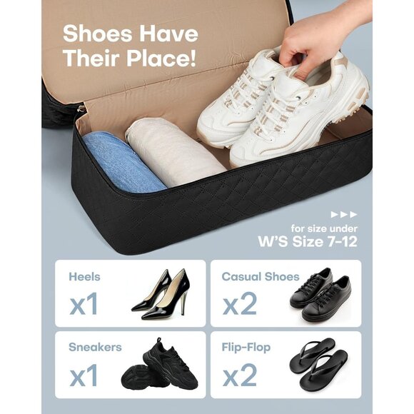 Hotor Women Black Large Overnight with Shoe Compartment  Travel Duffel Bag - Picture 3 of 8